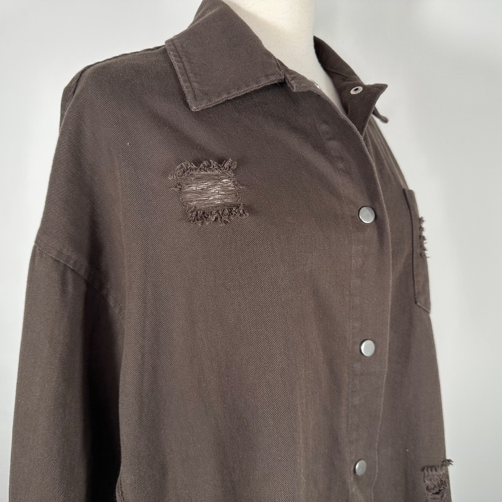 Blue B. Collection Street Wear Brown Shacked Snap Button Shirt Women Size S NWT - Picture 9 of 13